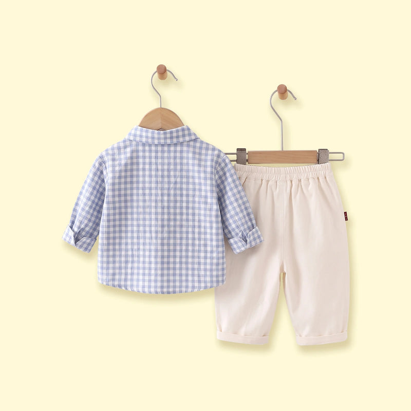Boys Blue Checked Long Sleeves Shirt & Pants Sets Sets