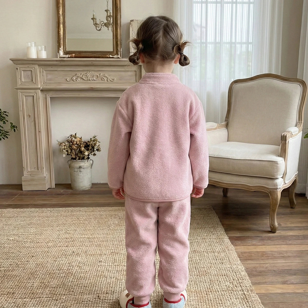 Girls Pink Fleece Jacket With Jogger Co-ord Sets Sets