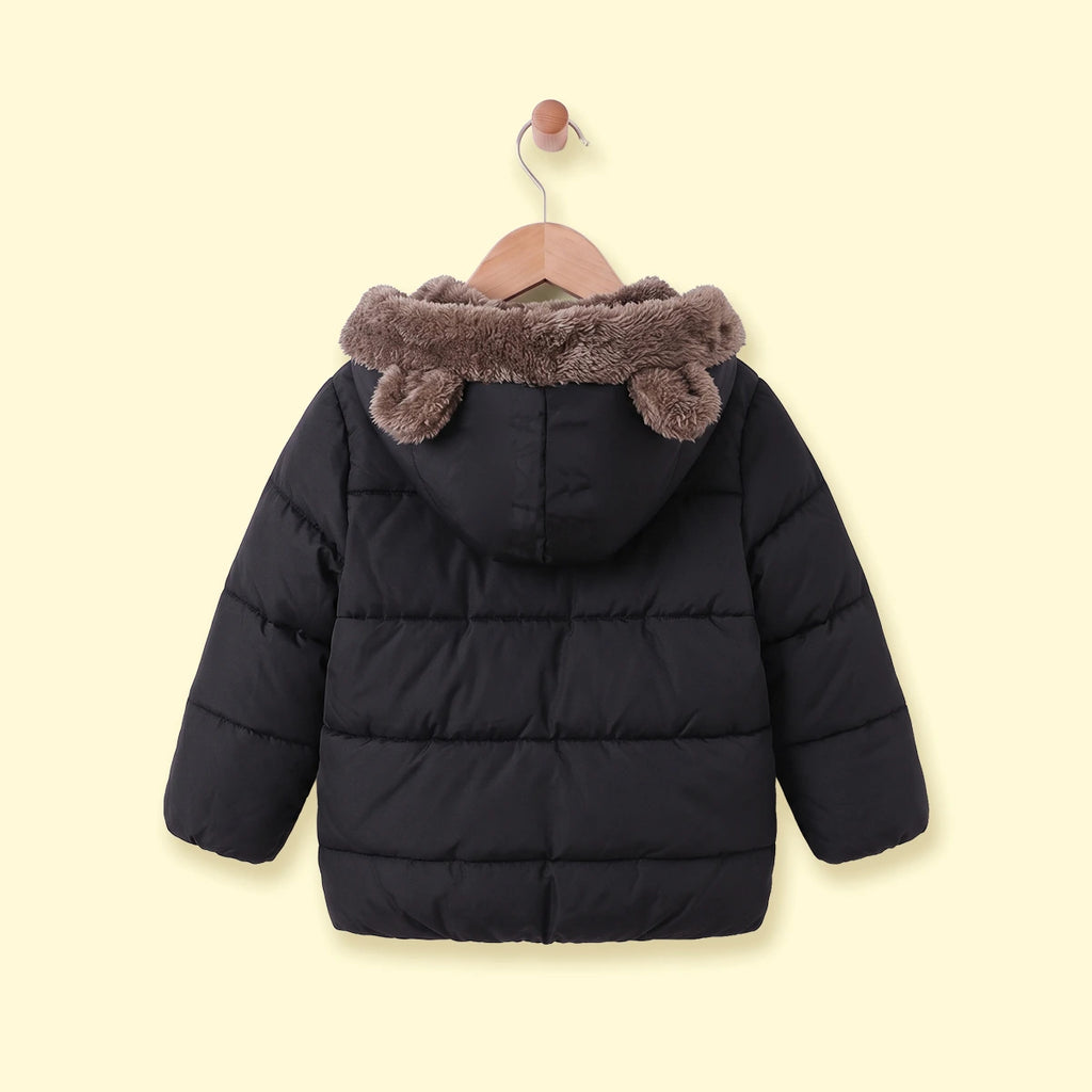 Boys Black Bear Ear On Hood Zip-up Puffer Jacket Coats & Jackets