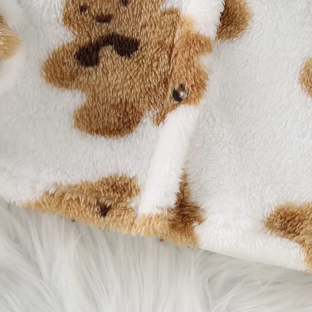 Boys White Long Sleeves Jacket With Self-Design Bear Patterns Coats & Jackets