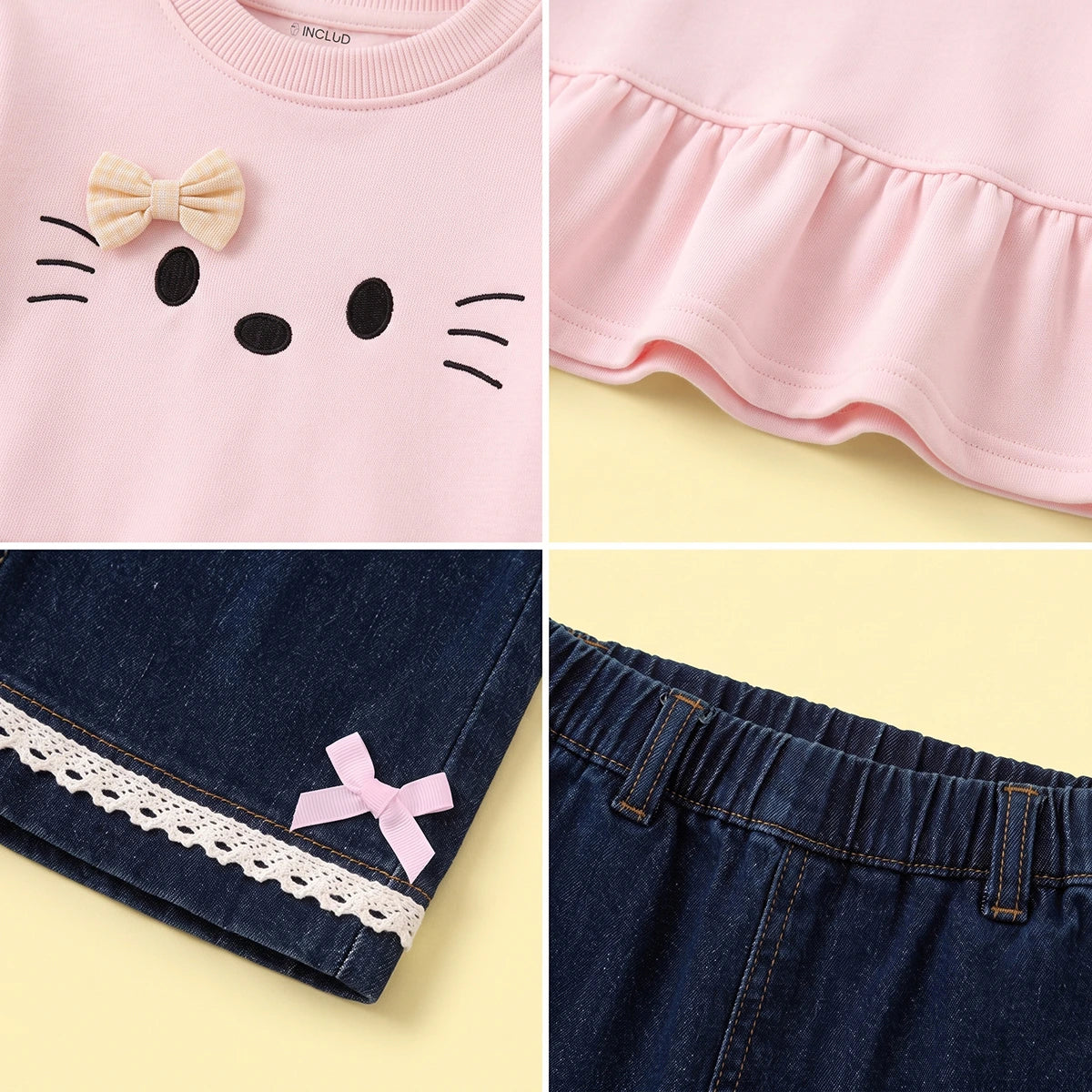 Girls Pink Graphic Peplum Top With Pants Sets Sets