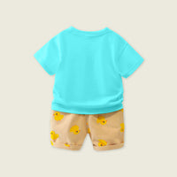 Boys Blue Short Sleeve Duck Print T-Shirt With Printed Shorts Sets   