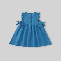 Girls Blue Textured Sleeveless Fit & Flare Dress Casual Dresses