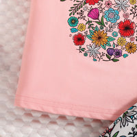 Girls Light Pink Floral Print Short Sleeve T-Shirt With Shorts Sets 2 pc. Sets