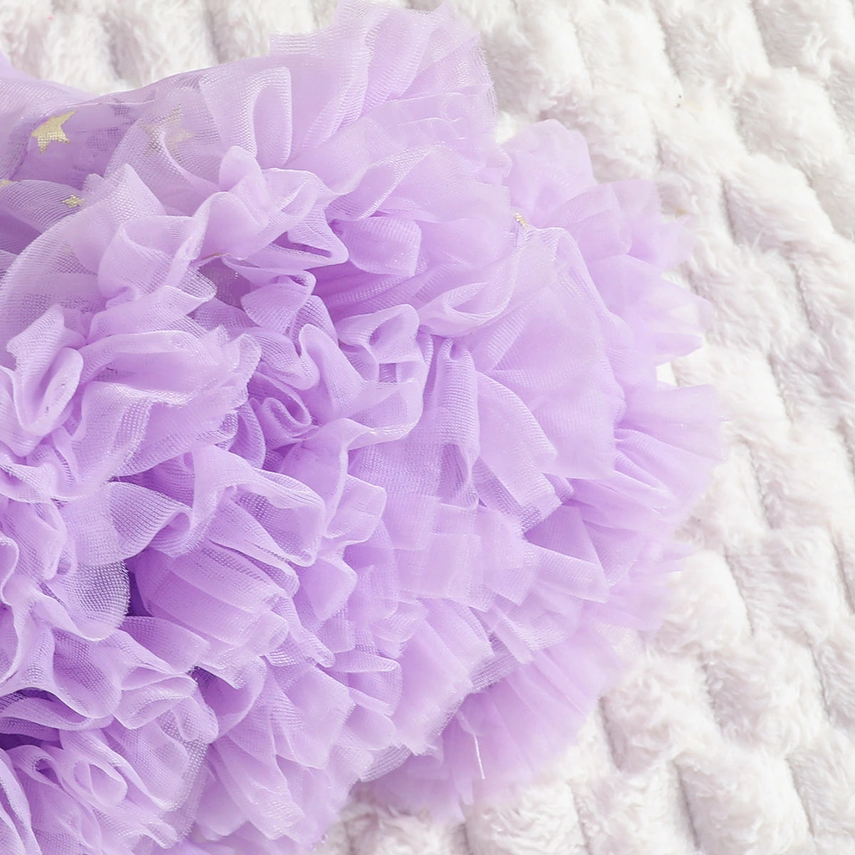 Girls Purple Graphics Crop Top With Tulle Ruffles Skirts Set Sets