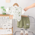 Boys Short Sleeves Animal Printed T-Shirt With Green Shorts Set 2 pc. Sets Green 1-2 Y
