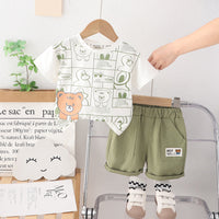 Boys Short Sleeves Animal Printed T-Shirt With Green Shorts Set 2 pc. Sets Green 1-2 Y