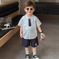 Boys Light Blue Bear Print Shirt With Shorts Sets Sets Light Blue 1-2 Y