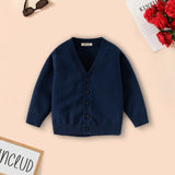 Boys Navy Blue Solid Long Sleeves Cardigan