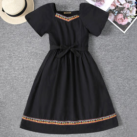 Girls Black Lace Border Fit & Flare Dress Casual Dresses Black 6-7 Y