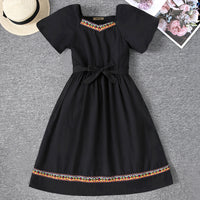 Girls Black Lace Border Fit & Flare Dress Casual Dresses Black 6-7 Y