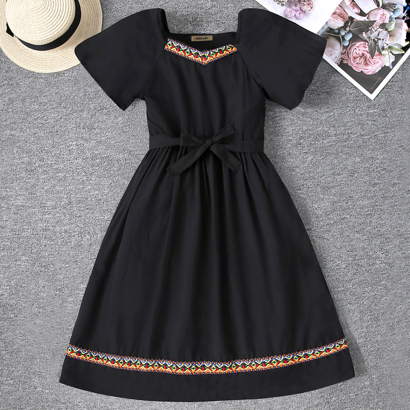 Girls Black Lace Border Fit & Flare Dress Casual Dresses Black 6-7 Y