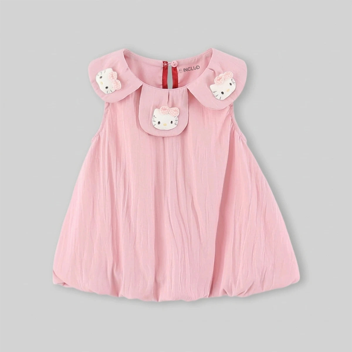 Girls Pink Kitty Applique Peter Pan Collar Balloon Dress Casual Dresses