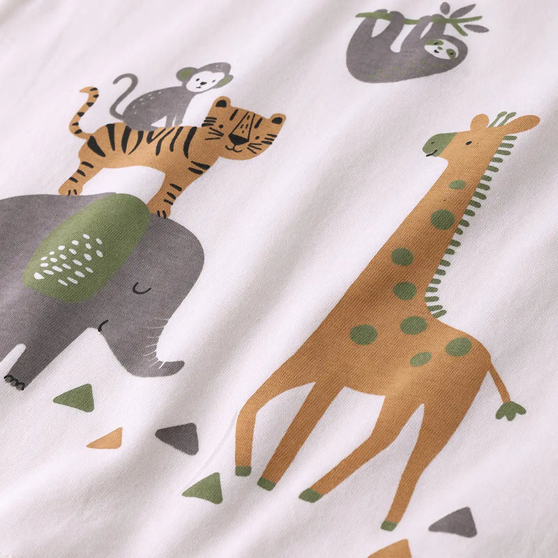 Boys White Animal Printed Shirt With Printed T-Shirt and Shorts Sets Sets