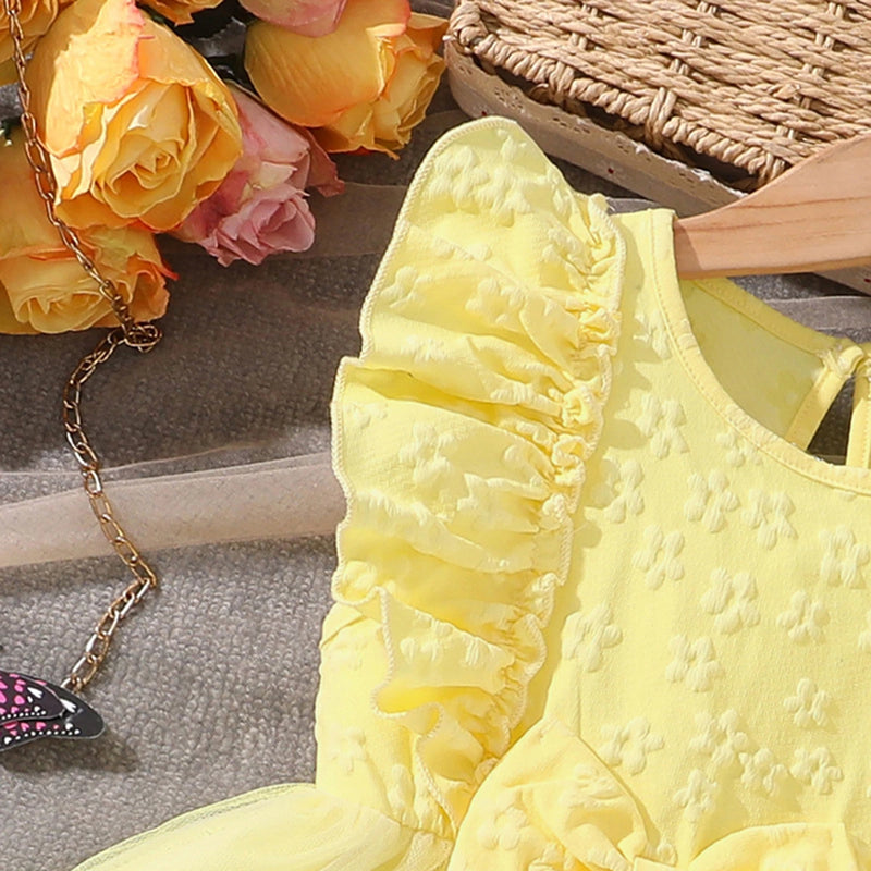 Girls Yellow Butterfly Applique Flutter Sleeve Fit & Flare Party Dress Party Dresses