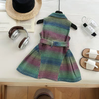 Girls Multicolor Stripes Sleeveless Drop Waist Dress Casual Dresses