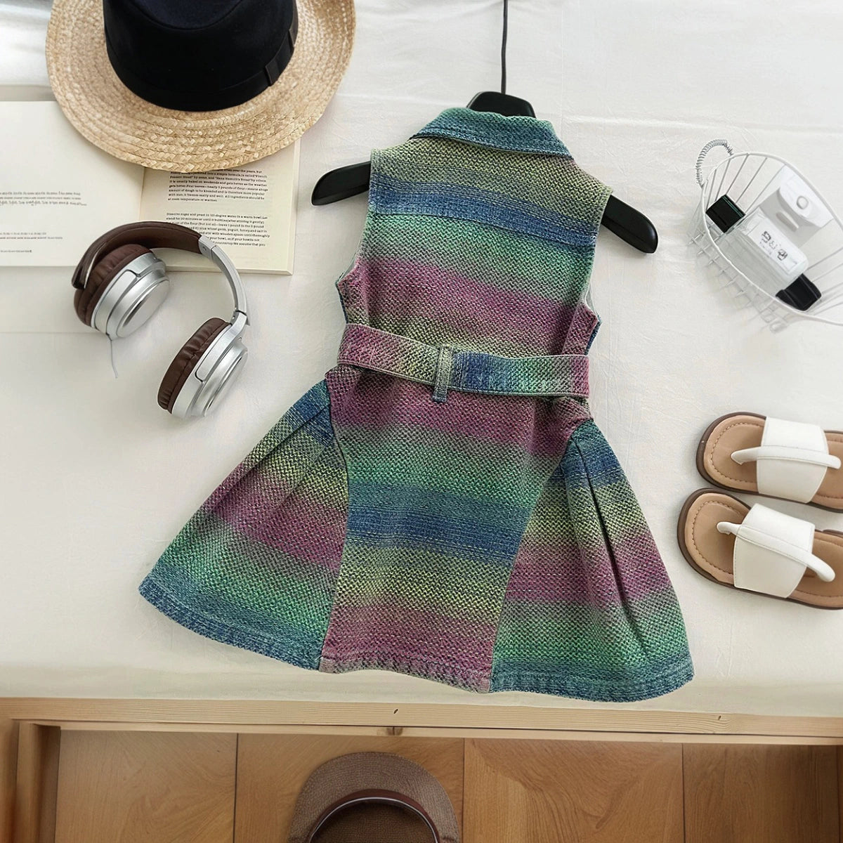Girls Multicolor Stripes Sleeveless Drop Waist Dress Casual Dresses