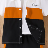 Boys Black Short Sleeve Color-blocked Shirt With Elasticated Shorts Set 2 pc. Sets