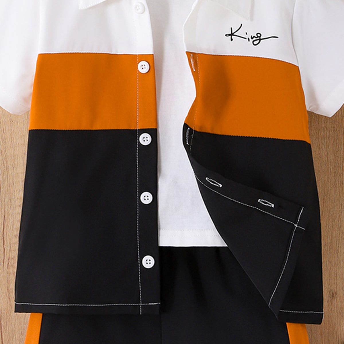 Boys Black Short Sleeve Color-blocked Shirt With Elasticated Shorts Set 2 pc. Sets