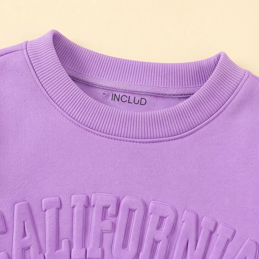 Girls Puple Typography Print Sweatshirt With Pants Set 2 pc. Sets