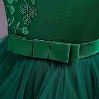 Girls Green Embroidered Sleeveless Layered Party Dress With Bow Party Dresses