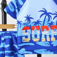 Boys Blue Tropical Print T-Shirt With Shorts Swimwear Sets Beachwear