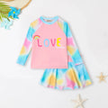 Girls Light Blue Typographic Printed T-Shirt With Skirt Swimwear Sets Sets Light Blue 3-4 Y