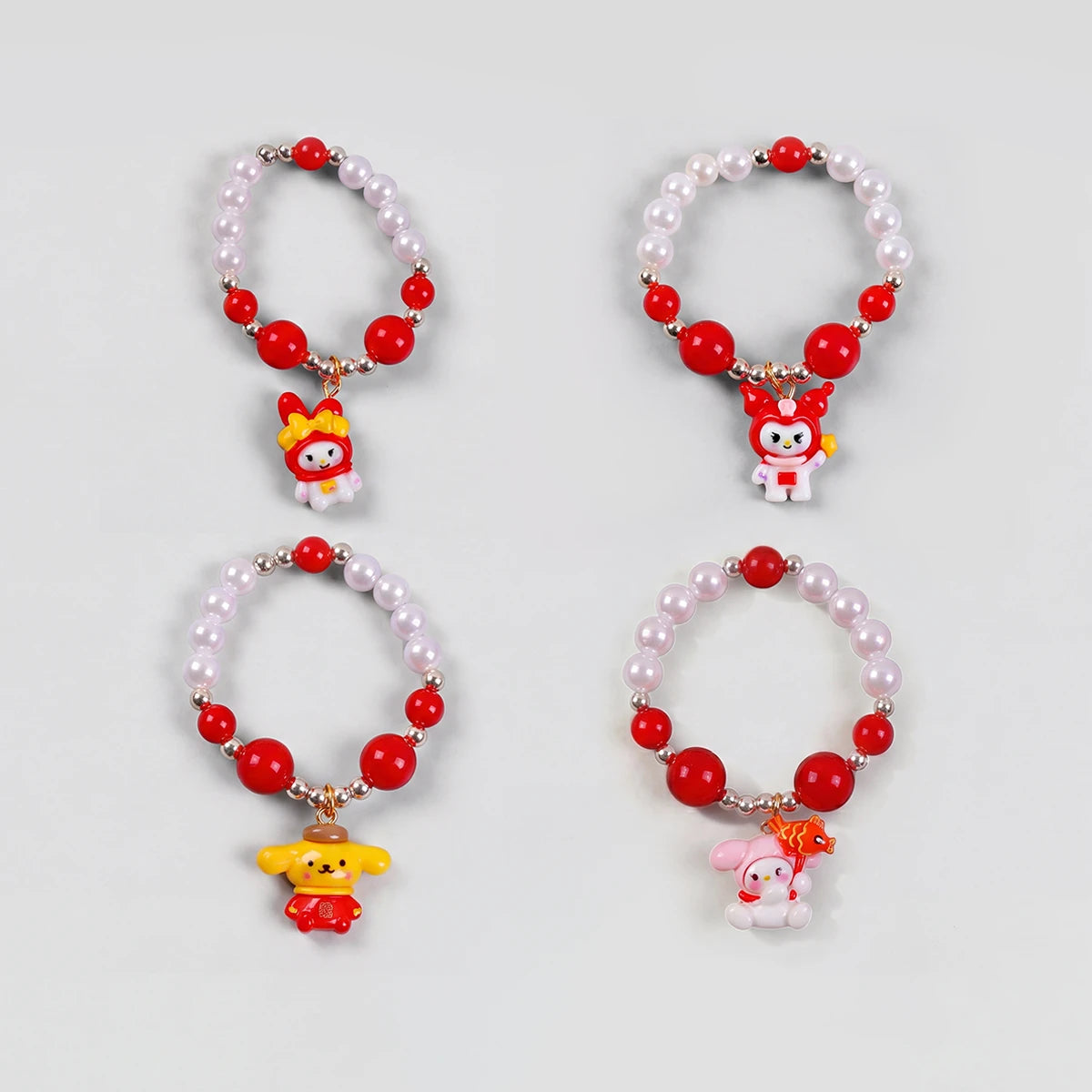 Pack Of 4 Girls Multicolour Bunny And Bear Motif Beaded Bracelet Sets Bracelet Multicolor Onesize