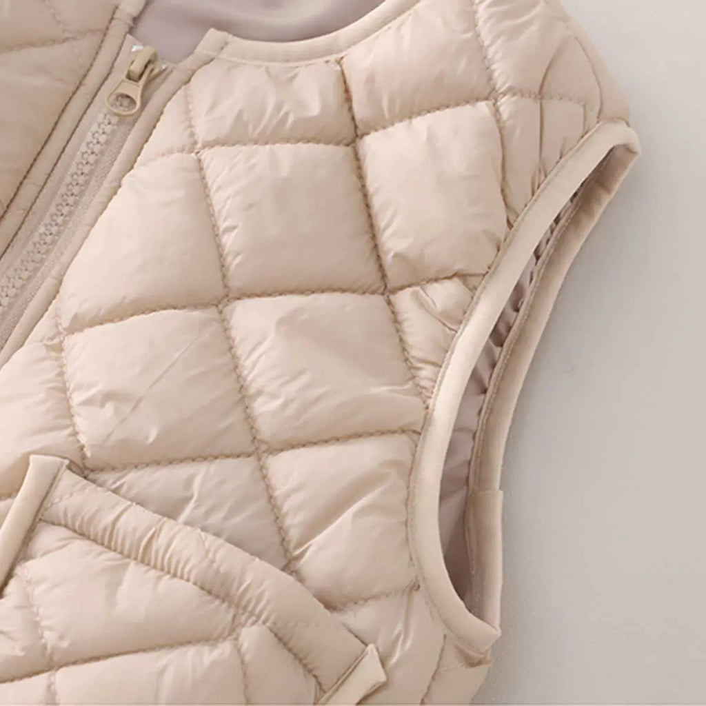 Boys Beige Long Sleeve Fleece Jacket With Quilted Vest & Jogger Sets Sets