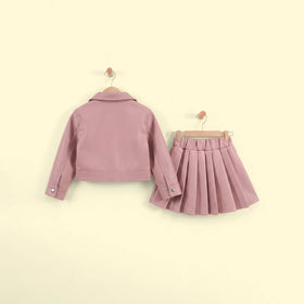 Girls Pink Long Sleeve Faux Leather Jacket With Skirt Sets 2 pc. Sets