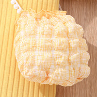 Girls Yellow Puff Sleeves Round Neck Bodycon Dress With Sling Bag Casual Dresses