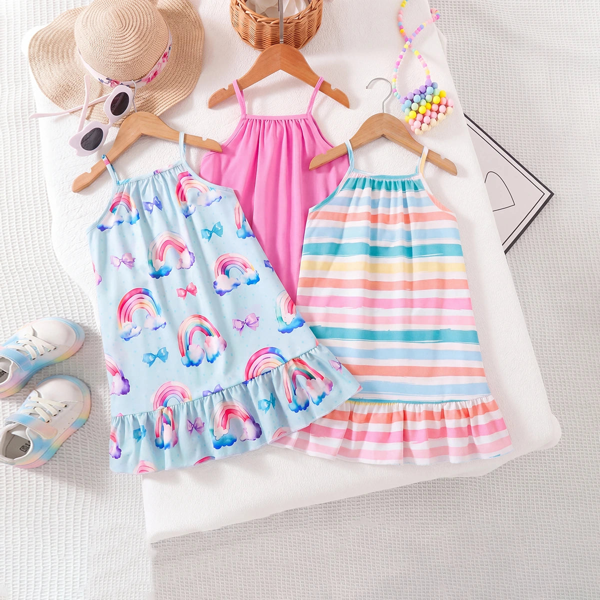 Girls Multicolor Sleeveless Flared A-line Dresses Pack Of 3 Casual Dresses
