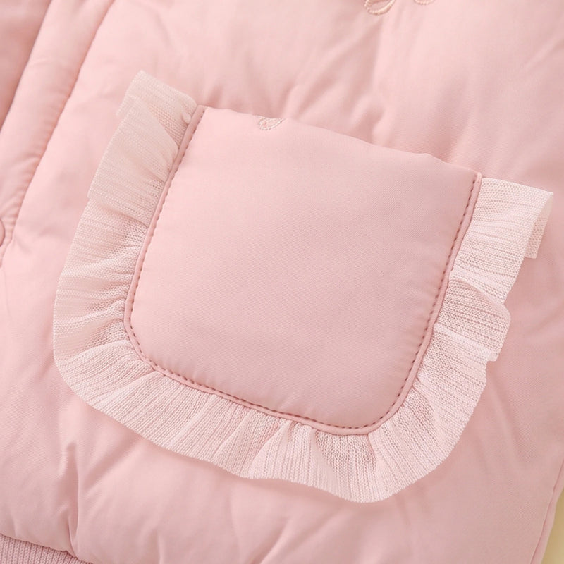 Girls Light Pink Embroidered Long Sleeve Jacket Coats & Jackets