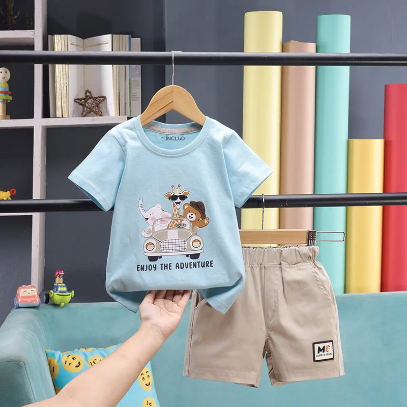 Boys Sky Blue Animal Print Short Sleeve T-Shirt With Shorts Sets 2 pc. Sets Sky Blue 9-12 M
