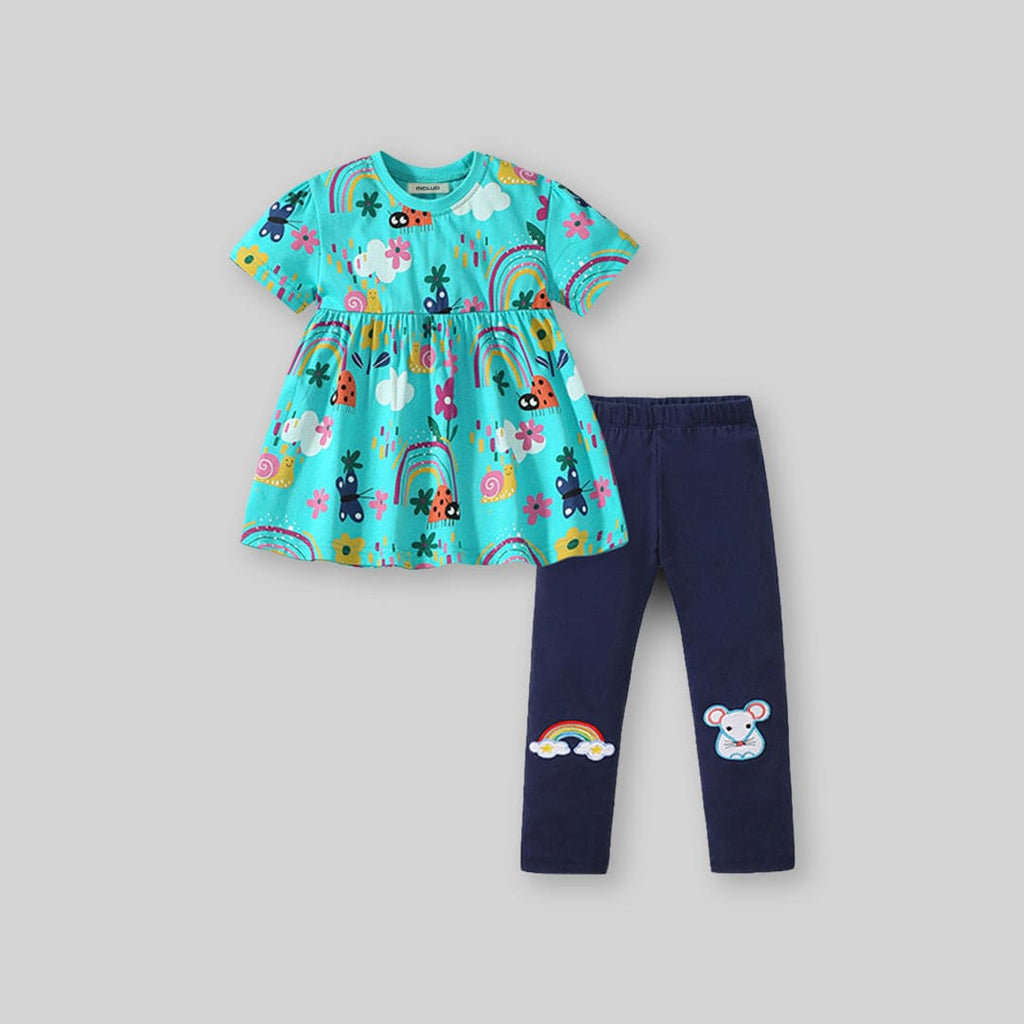 Girls Butterfly Printed Top With Leggings Set