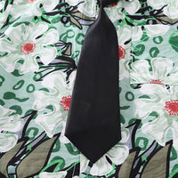 Boys Green Floral Printed Shirt With Neck Tie And Shorts Set Sets