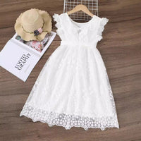 Girls White Sleeveless Fit & Flare Embroidered Dress Casual Dresses