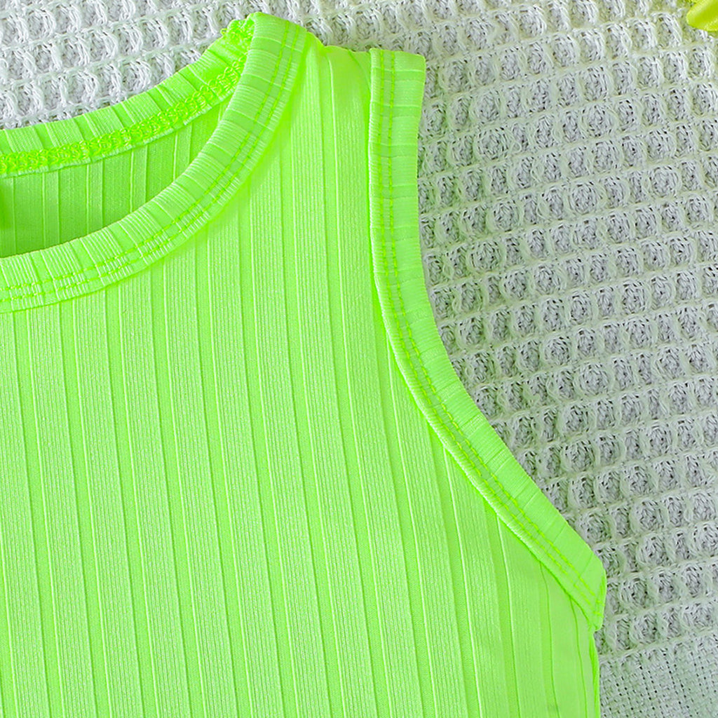 Girls Neon Green Sleeveless Top With Skorts Set 2 pc. Sets