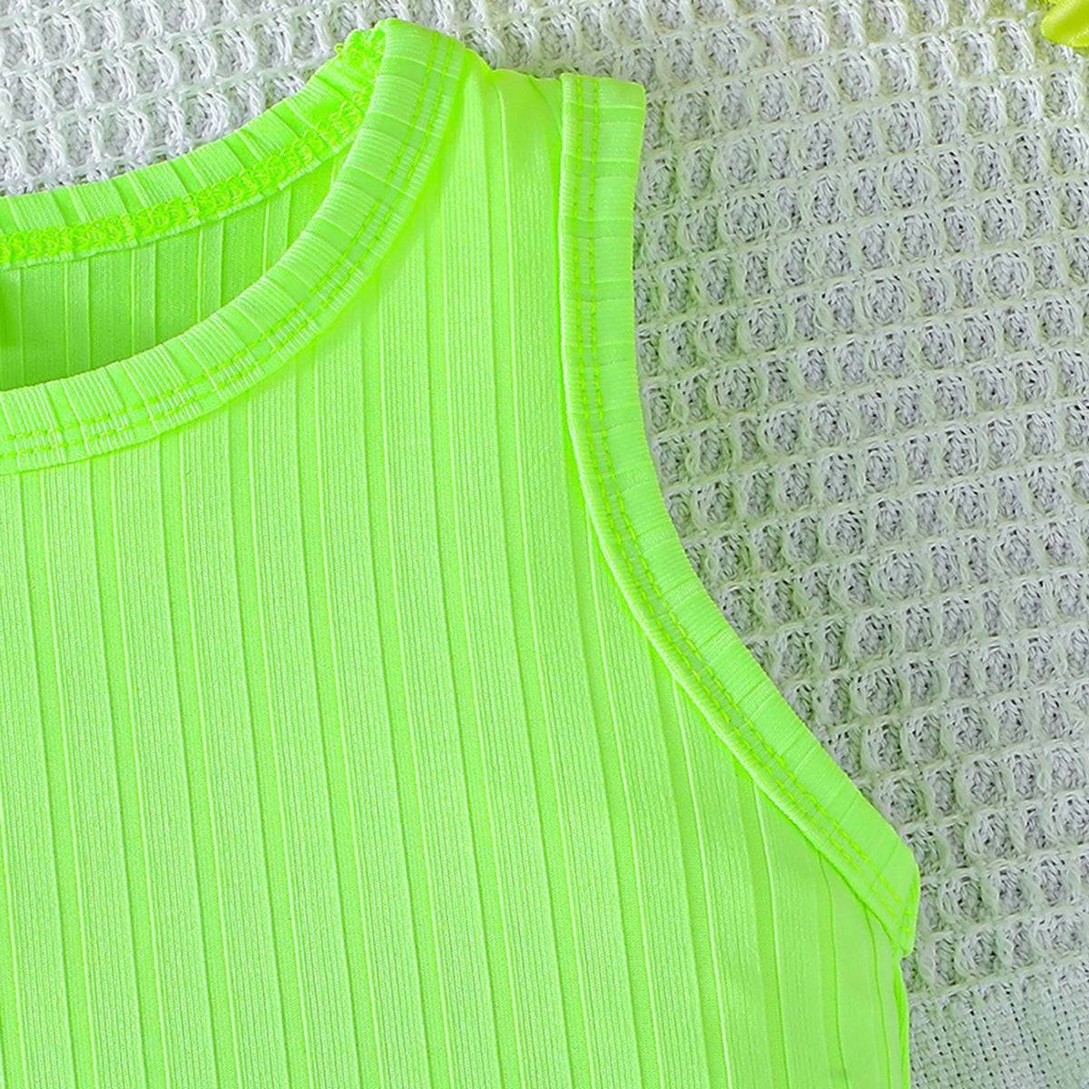 Girls Neon Green Sleeveless Top With Skorts Set 2 pc. Sets