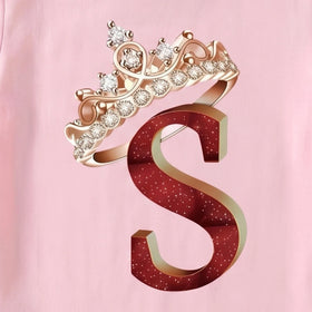 Girls Pink Crown Graphic Print Short Sleeve T-Shirt Tshirts