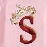 Girls Pink Crown Graphic Print Short Sleeve T-Shirt Tshirts