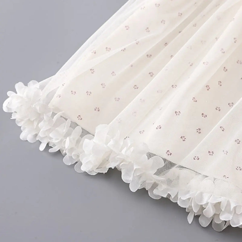 Girls Red Heart Applique A-Line Dress With Floral Print Tulle Overlay Casual Dresses