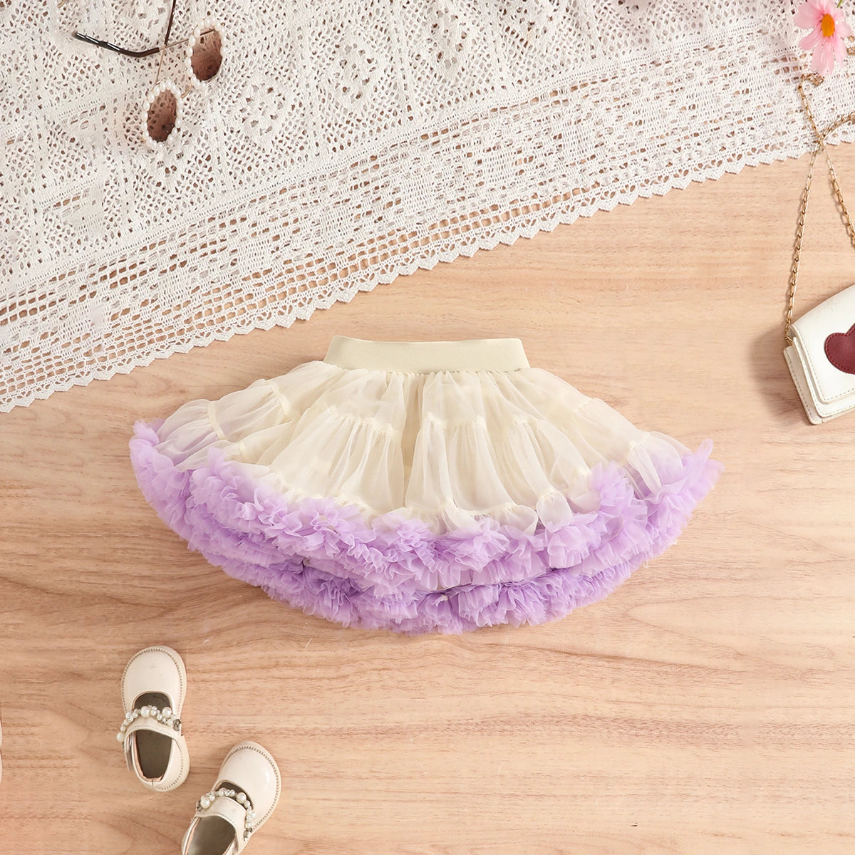 Girls Purple Ruffle Top With Tiered Tulle Skirts Set Sets
