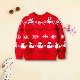 Girls Red Sweater With Self-Design Christmas Themed Patterns Sweaters & Cardigans Red 1-2 Y