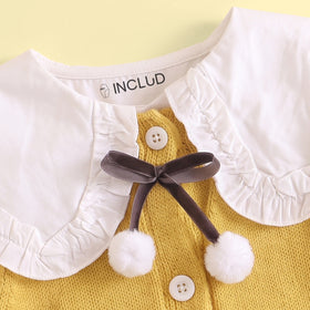 Girls Yellow Sweater Vest & Top With Denim Pants Sets Sets