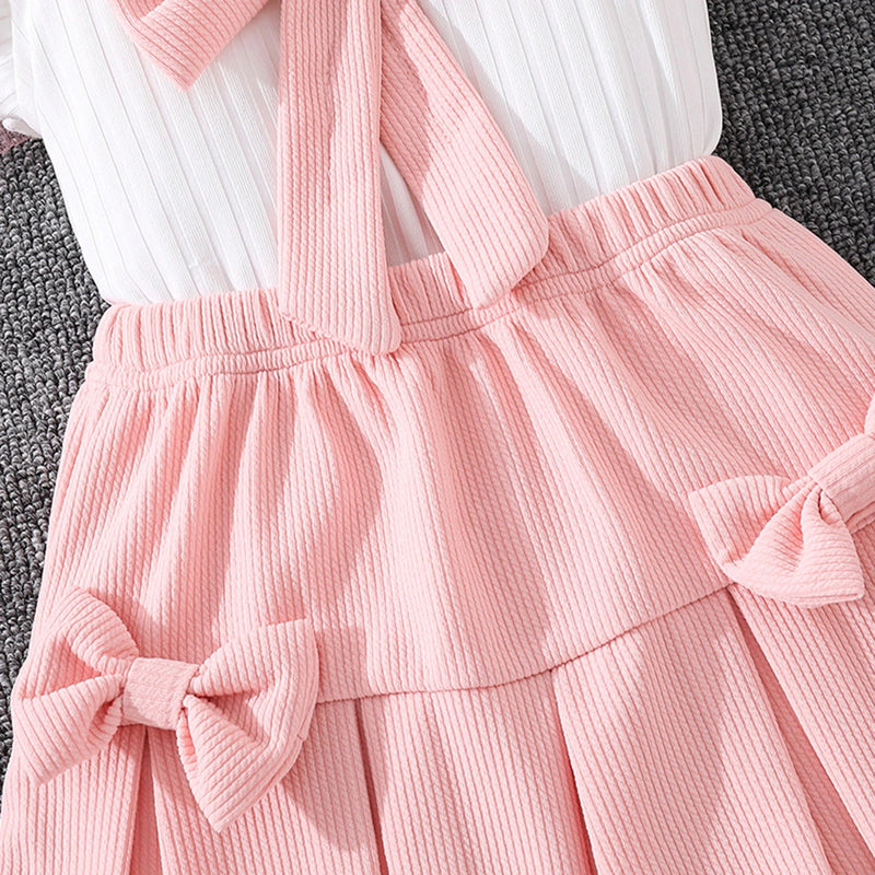 Girls White Textured Flutter Sleeve Top With Elasticated Skirt Sets 2 pc. Sets