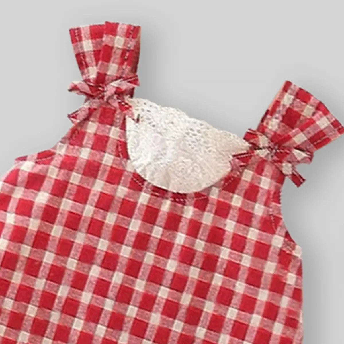 Girls Red Checked Sleeveless A-line Dress Casual Dresses