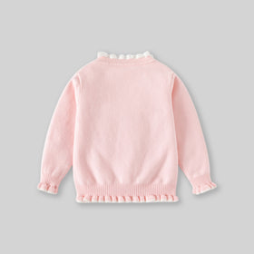 Girls Light Pink Butterfly Applique Regular Sweater Sweaters & Cardigans
