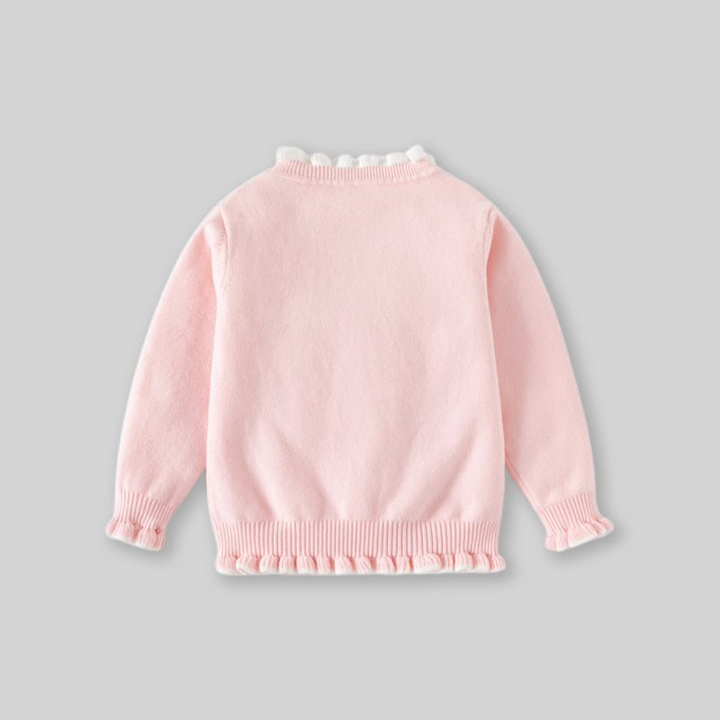 Girls Light Pink Butterfly Applique Regular Sweater Sweaters & Cardigans