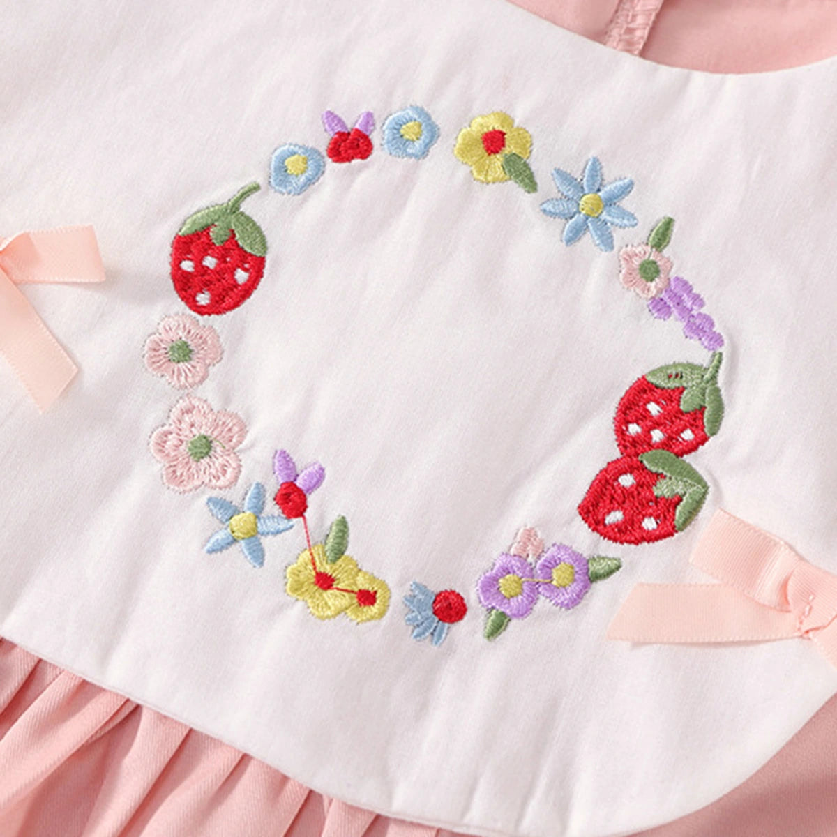 Girls Light Pink Floral Embroidered Peter Pan Collar Fit & Flare Dress Casual Dresses